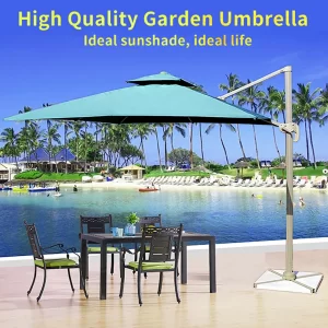 Outdoor leisure goods garden aluminium Pearl white heavy duty solar light parasol rectangle cantilever Roman patio umbrellas