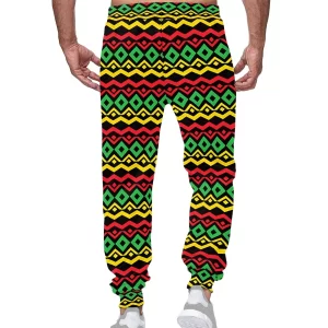 Jamaica Rasta Reggae Mens Sports Polyester Track Pants African Tribal Printed Soft and Comfortable Sweatpants, Joggers Pants