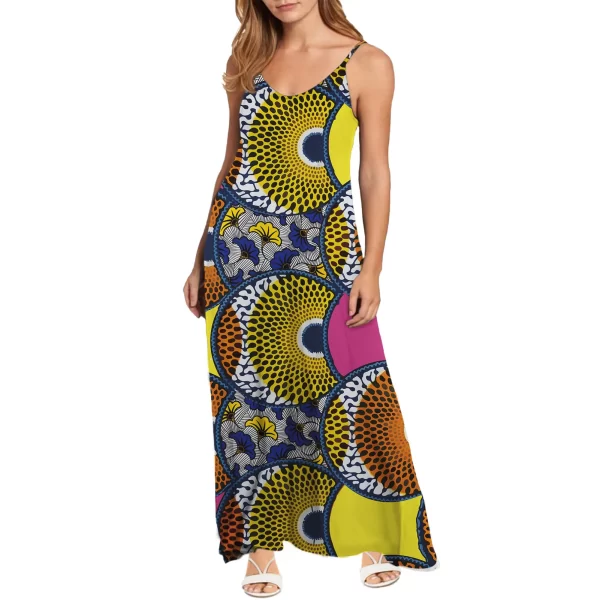 Ankara Africa Print Kente Women Casual Loose Bohemian Floral Print Dresses Spaghetti Strap Long Maxi Summer Beach Swing Dress - Image 2